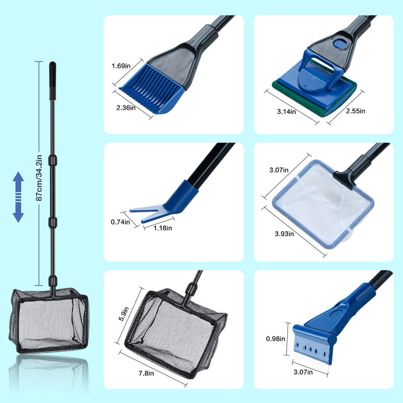 [Australia] - Songway 6 in 1 Aquarium Fish Tank Clean Set/Fish Net + Spoon Net + Gravel Rake +Plant Fork + Scraper + Sponge + Connector/Fish Tank Clean Maintenance Tools kit 