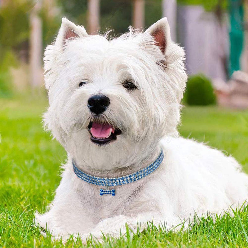 Dogs Kingdom Amazing 3 Rows Rhinestones Necklace Pet Cat Dog Collar Bling Rhinestone Bone Jewelry Party Wedding Accessories S:8-10" neck Dark Blue - PawsPlanet Australia