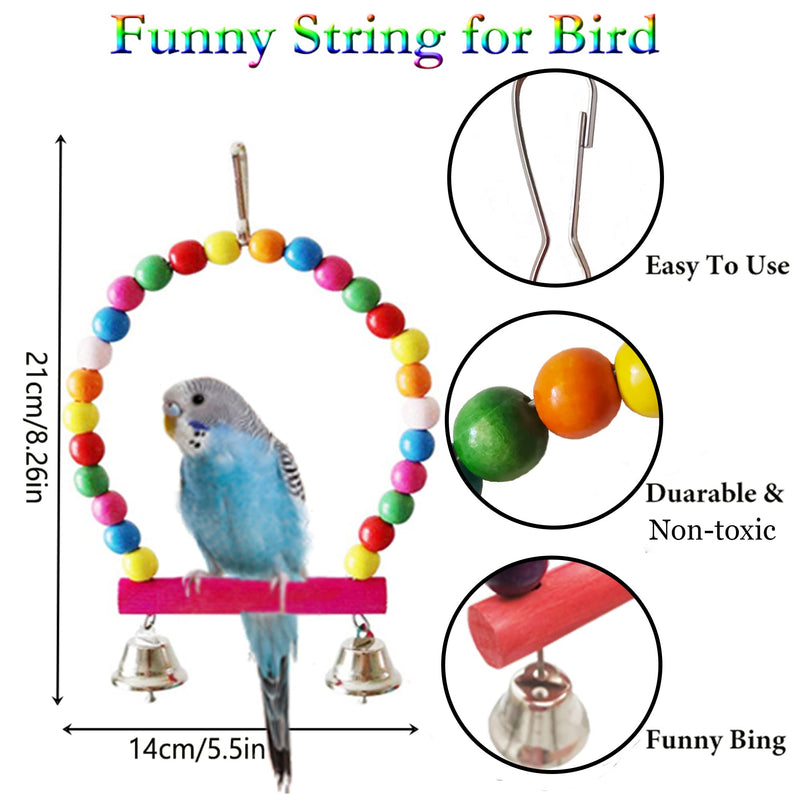 8 Pcs Bird Parakeet Cockatiel Parrot Toys, ESRISE Hanging Bell Hammock Swing Toy Wooden Perch Mirror Chewing Toy for Small Parrots, Conures, Love Birds, Small Parakeets (Muliti-A) - PawsPlanet Australia