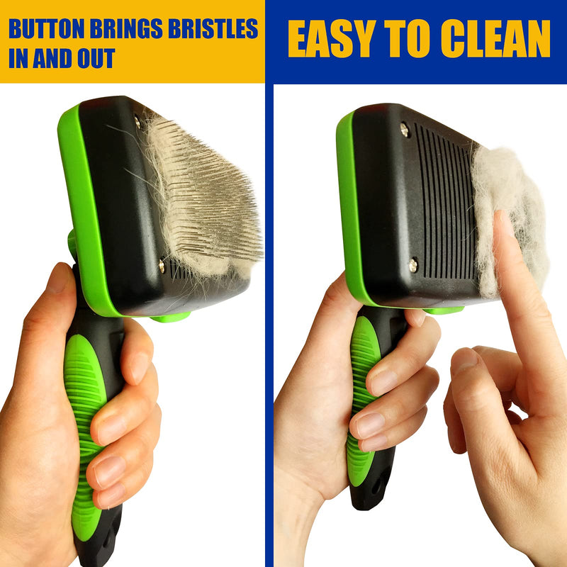 FIOVIEL Self Cleaning Slicker Brush for Dog and Cat, Pet Brush for Shedding and Deshedding Tool, Grooming Loose Undercoat, Gently Removes Long and Loose Undercoat, Mats and Tangled Hair (Green) Green - PawsPlanet Australia