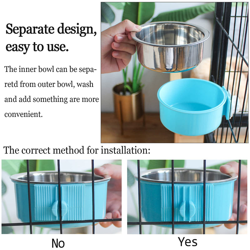 kathson Crate Dog Bowl, Removable Stainless Steel Hanging Pet Cage Bowl Food & Water Feeder Coop Cup for Cat, Puppy, Birds, Rats, Guinea Pigs 2pcs(blue,green) - PawsPlanet Australia