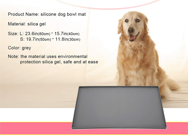 Silicone Dog Cat Food Mat, Non-Slip Pet Feeder Bowl Mats, Puppy Feeding Mat with Raised Edges, Water-proof Dogs Treat Placemat for Floor, S GREY S 19.7" x 11.8" (50cm x 30cm) - PawsPlanet Australia