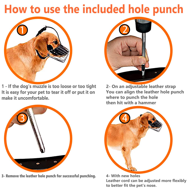 Dog Muzzle, Metal Face Basket Dog Muzzle Breathable Adjustable Leather Leash Suitable for Large Medium Dogs (L) L - PawsPlanet Australia