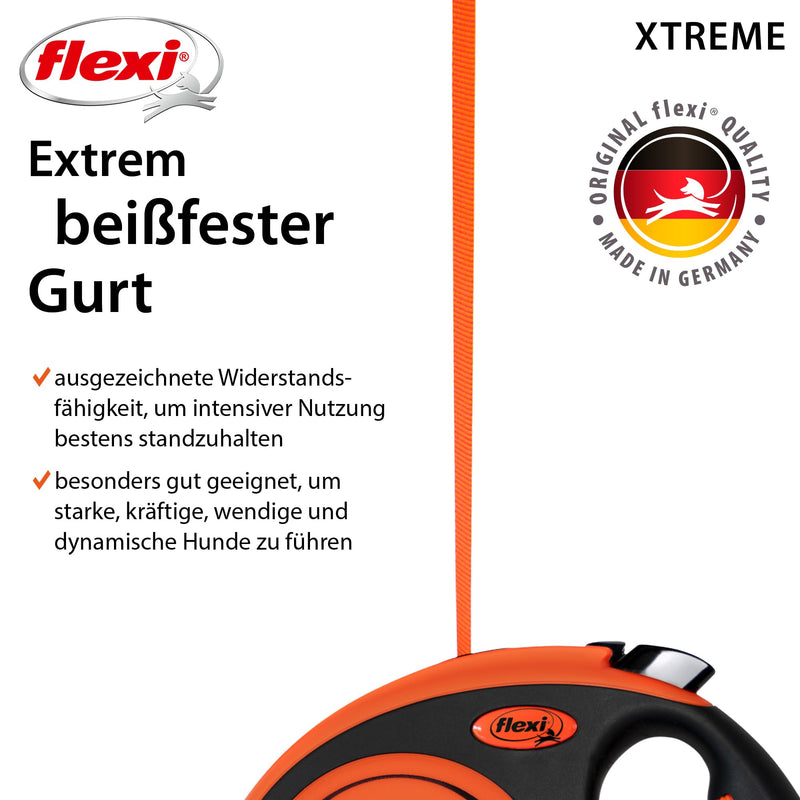 flexi retractable leash Xtreme - Tape Leash Orange - S black orange - PawsPlanet Australia