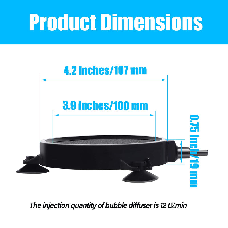 Aneco 5 Pieces Round Air Stone Disc Bubble Diffuser Fish Tank Bubbler Aquarium Oxygen Bubble Disk with 15 Pieces Suction Cups for Hydroponics Aquarium Fish Tank Pump Aerator Diffuser 4 inches Black Grey - PawsPlanet Australia