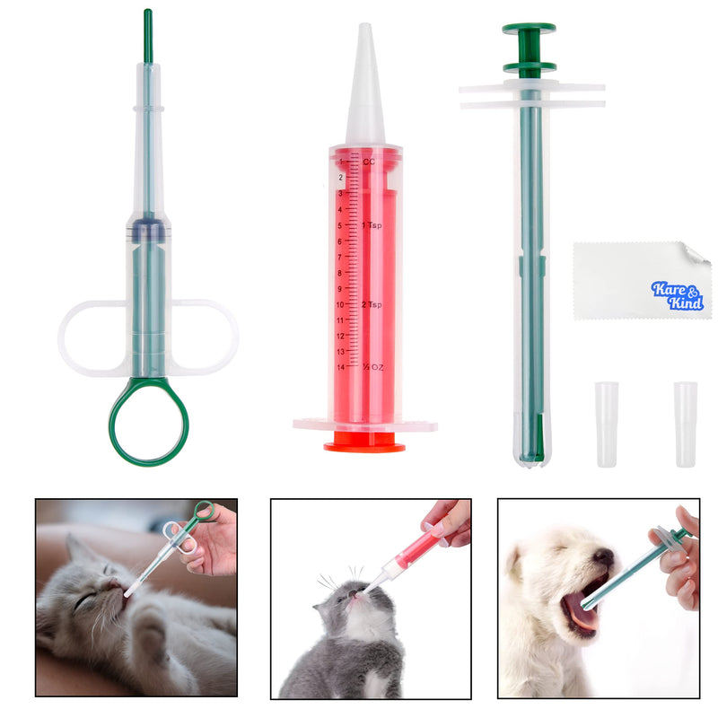 Kare & Kind 3x Pet Pill Feeder - Medicine Dispenser Tool - Syringe Popper for Tablet, Pill, Capsules - Use for Water, Milk Formula, Powder - Ideal for Kittens, Puppies, Dogs, Cats, Newborn Animals - PawsPlanet Australia