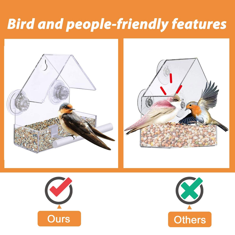 Extra Strong Suction Sups Window Bird Feeder. with Drainage Holes. Windowsill Birdfeeders for Small Birds only. LIANGPIN Acrylic Clear House Shape Design - PawsPlanet Australia