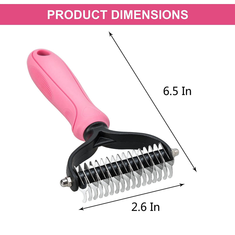 whoobell Undercoat Rake for Dogs, 2 Side Undercoat Brush for Deshedding and Dematting for Dog Cat Rabbit, Professional Pet Grooming HairTools, Removes Loose Undercoat and Nasty Shedding Pink-L - PawsPlanet Australia