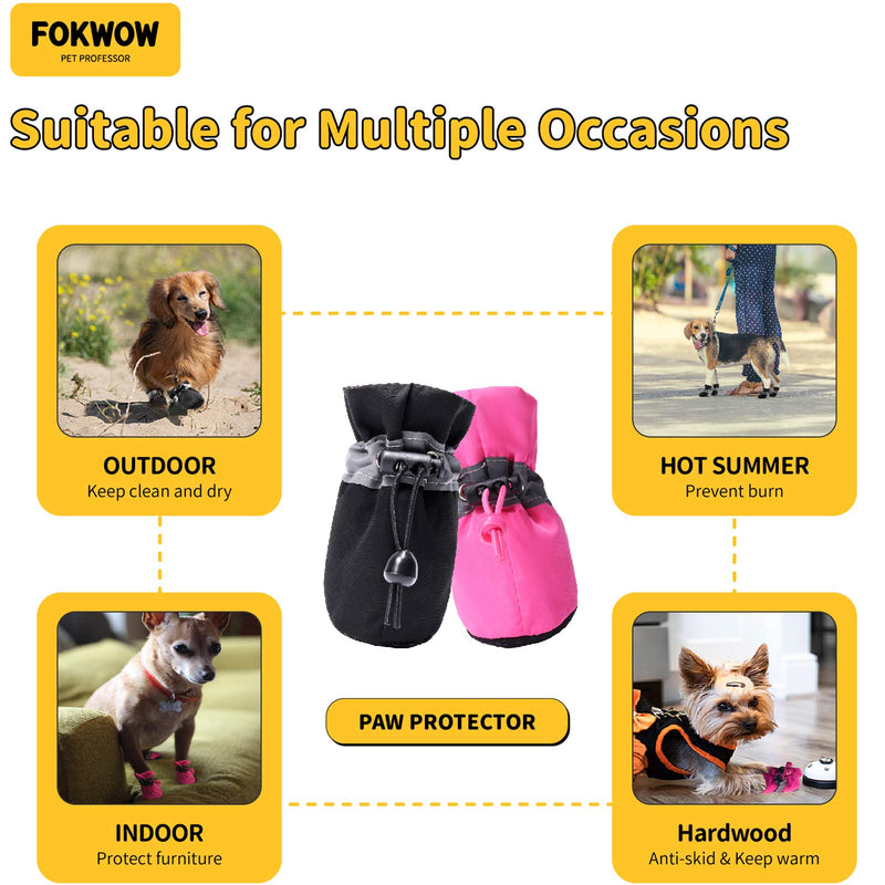 FOKWOW Dog Boots Anti-Slip Dog Shoes for Small Dogs Paw Protector Adjustable Puppy Shoes with Reflective Strip 4PCS Size 3: 1.77"x1.37"(L*W) Black - PawsPlanet Australia