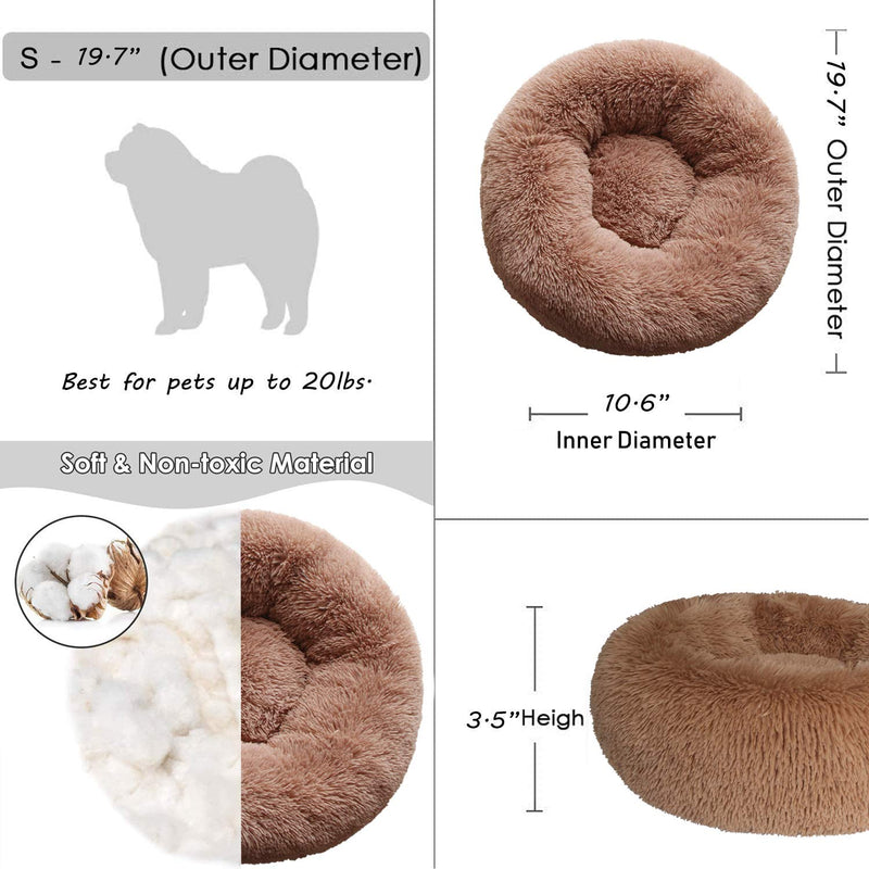 Small Dog Bed Donut Shape Round Kitten Beds Self Warming Anti Slip Cuddler Burrow Luxury Pet Bed for Small Dogs Cats with Bamboo Sheet S-19" Brown - PawsPlanet Australia