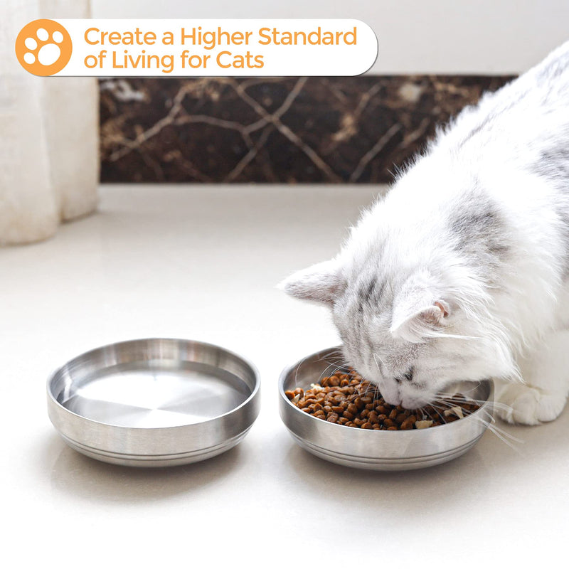 ComSaf Food Grade 304 Stainless Steel Cat Bowl Set of 2, Shallow and Wide Metal Cat Food Water Feeder, Durable Double Layer Pet Feeding Dishes for Kitten, Puppy, Whisker Stress Free, Dishwasher Safe - PawsPlanet Australia