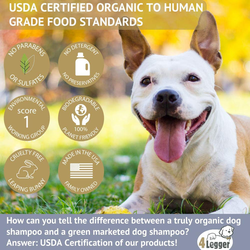 [Australia] - 4Legger Certified Organic Oatmeal Dog Shampoo with Aloe and Lavender Essential Oil - All Natural Safely Soothe, Condition and Moisturize Normal to Dry, Itchy Sensitive Skin - Made in USA - 16 oz 