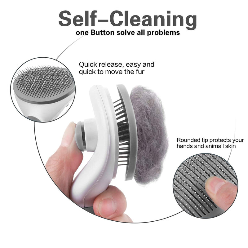 Cat Grooming Brush, Pets Slicker Brushes Dogs Self Clean Brush for Shedding One Button Removes Loose Undercoat Mats Tangled Hair Grooming Brush for Pet Massage-Self Cleaning (Gray) - PawsPlanet Australia