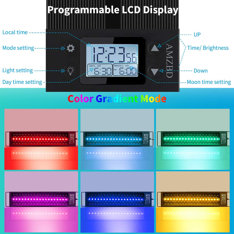 AMZBD Aquarium Light LED with Timer, Dimmable 7 Colors, Programmable, Waterproof, Full Spectrum Fish Tank Light with Extendable Brackets 12 - 18 inch(18W) - PawsPlanet Australia