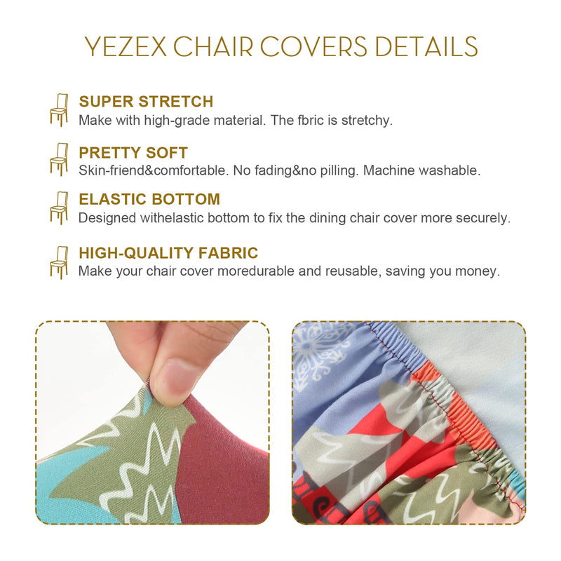 Christmas Dining Chair Covers Set of 4 - Yezex Stretchable Washable Removable Kitchen Chair Slipcovers Protector for Dining Room, Christmas Decoration, Holiday Party (Squares) Squares - PawsPlanet Australia