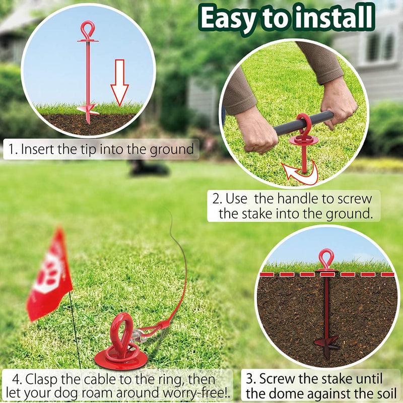 Pestairs 30 Ft Dog Tie Out Cable and Stake - Heavy Dog Yard Leash and Stake for Small Medium Large Dogs Up to 100 lbs - Spiral Blade Dog Yard Stake for Outside Yard Beach Lawn 30ft - 60lbs Red - PawsPlanet Australia