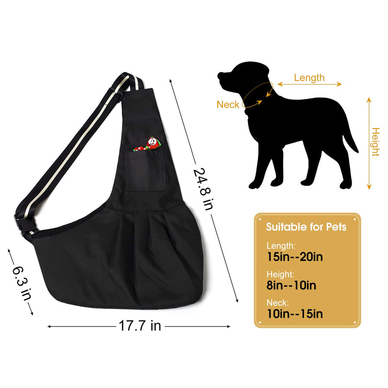 ZolooPet Sling Carrier, Small Dog & Cat Travel Shoulder Bag with Adjustable Strap, Large Size Pet Sling Carrier Up to 13 Lbs, Hands Free, Machine Washable, with a Free Christmas Bow Tie Black - PawsPlanet Australia