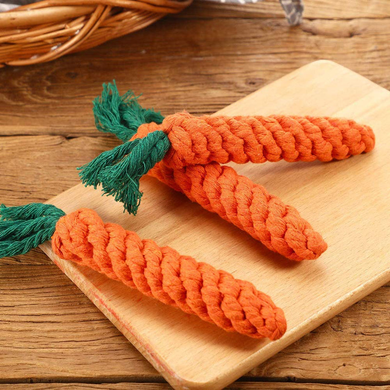 BINGXIAN Puppy Chew Toys, Dog Rope Toys, Dog Chew Toys Carrot Rope, 3 Pack Braided Rope Dog Toy for Small Dog Teeth Cleaning Orange - PawsPlanet Australia