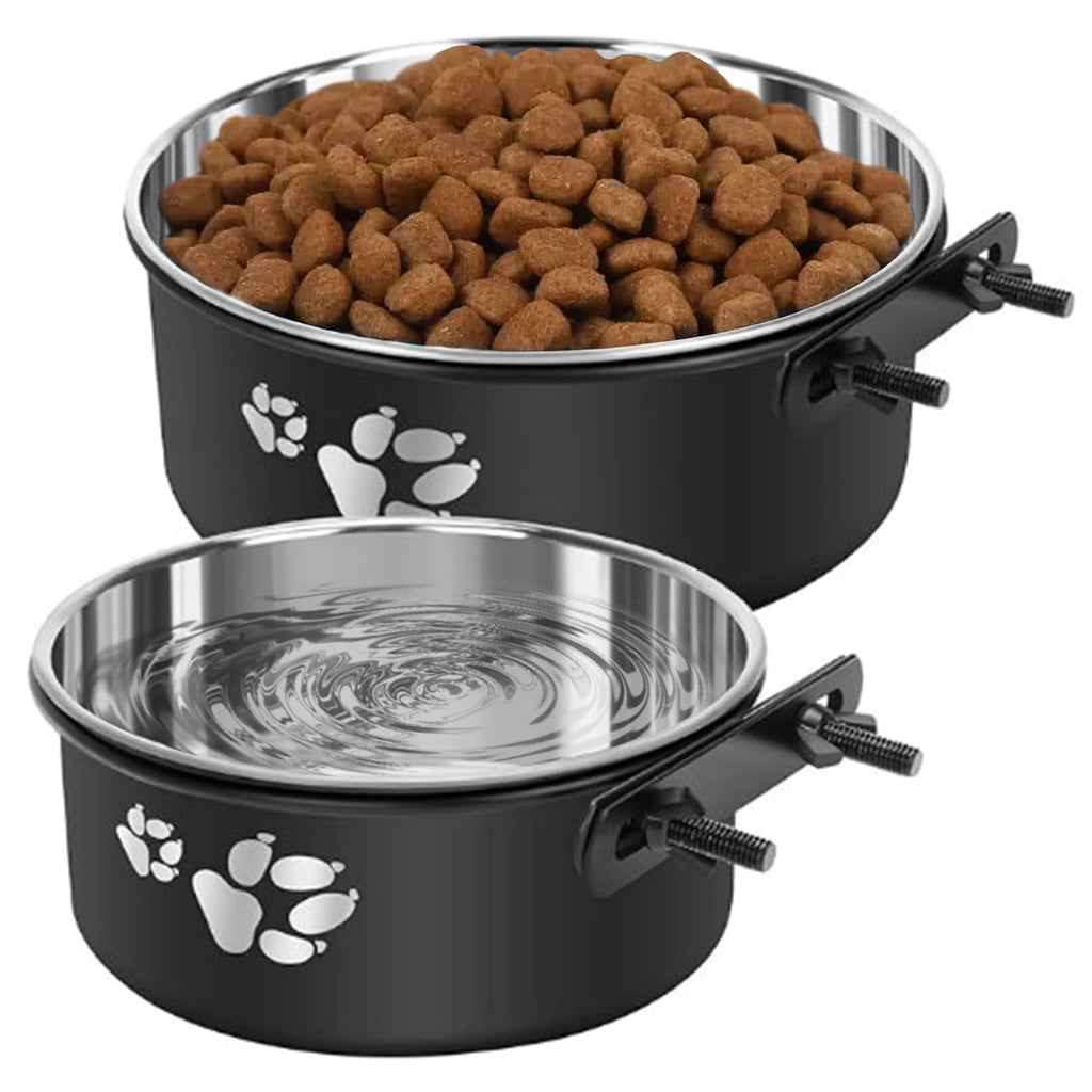 kathson 2 Pcs Dog Kennel Water Bowl, Stainless Steel Crate Water Bowl No Spill, Hanging Metal Pet Food Water Bowl Feeder for Cats Small Medium Dogs (Black) - PawsPlanet Australia