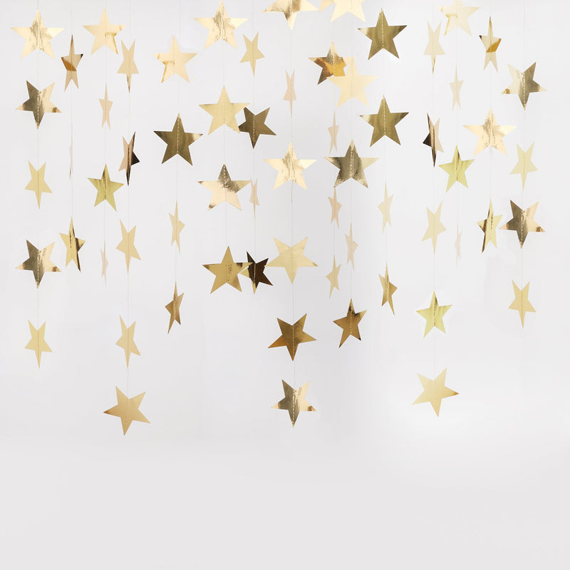 Whaline Reflective Star Paper Garland Gold Sparkling Star Bunting Banner for Christmas Deccoration Wedding Birthday Party Holiday Decorations, 52 Feet - PawsPlanet Australia