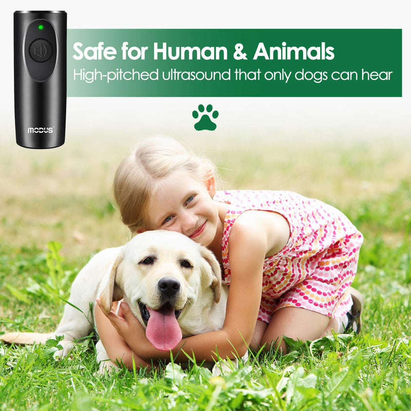 MODUS Ultrasonic Dog Barking Deterrent Device, Anti-Barking Device for Dogs, Bark Control Range of 16.4Ft, Dog Trainer, Wrist Strap, Battery Included, LED Indicate, Indoor and Outdoor Black - PawsPlanet Australia