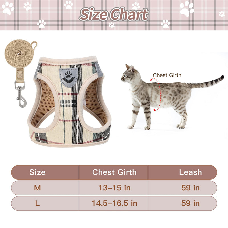 PUPTECK Cat Harness and Leash Set - Soft Comfortable Breathable Harness and Durable Leash Adjustable Vest Escape Proof with Reflective Strips and Shield for Small Medium Large Cats M:Chest:13-15in Beige - PawsPlanet Australia