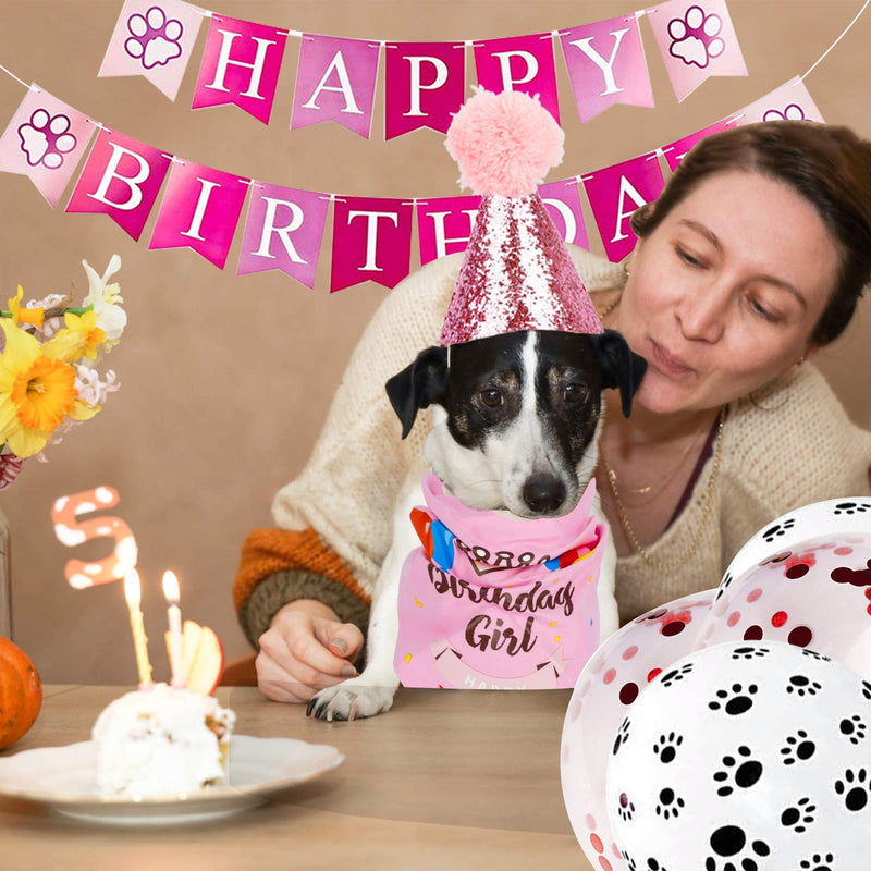 Dog Birthday Bandana Girl, VIPITH Cute Dog Birthday Party Supplies with Happy Birthday Banner Bow Tie Hat Banner Balloons Cake Topper for Pet Puppy Cat Birthday Decorations (Pink/Girl - PawsPlanet Australia