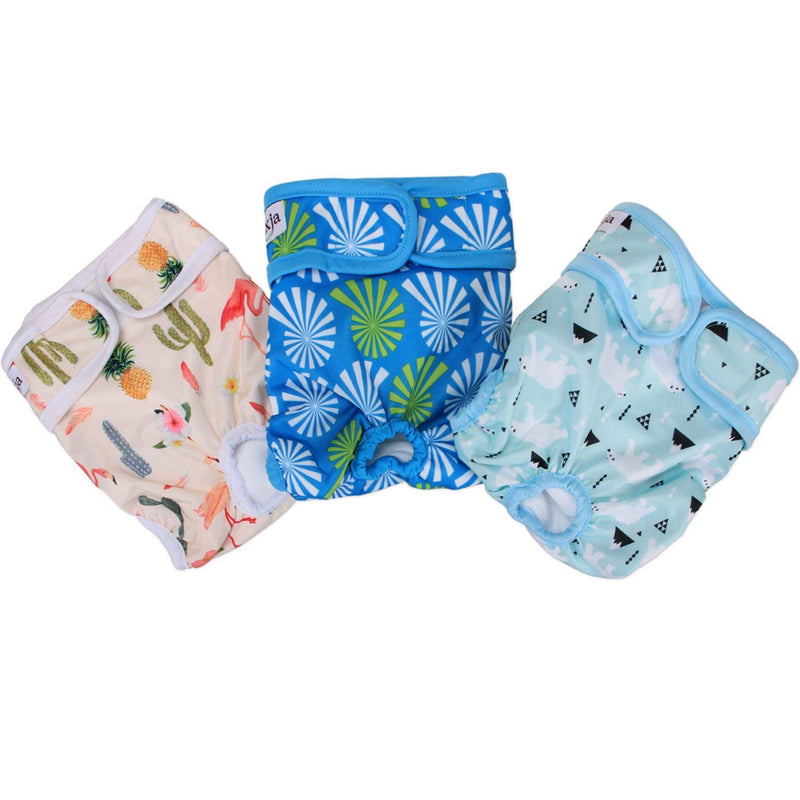 [Australia] - LUXJA Reusable Female Dog Diapers (Pack of 3), Washable Wraps for Female Dog (Flamingos+Polar Bears+Flowers) L2: waist 20"-29" 