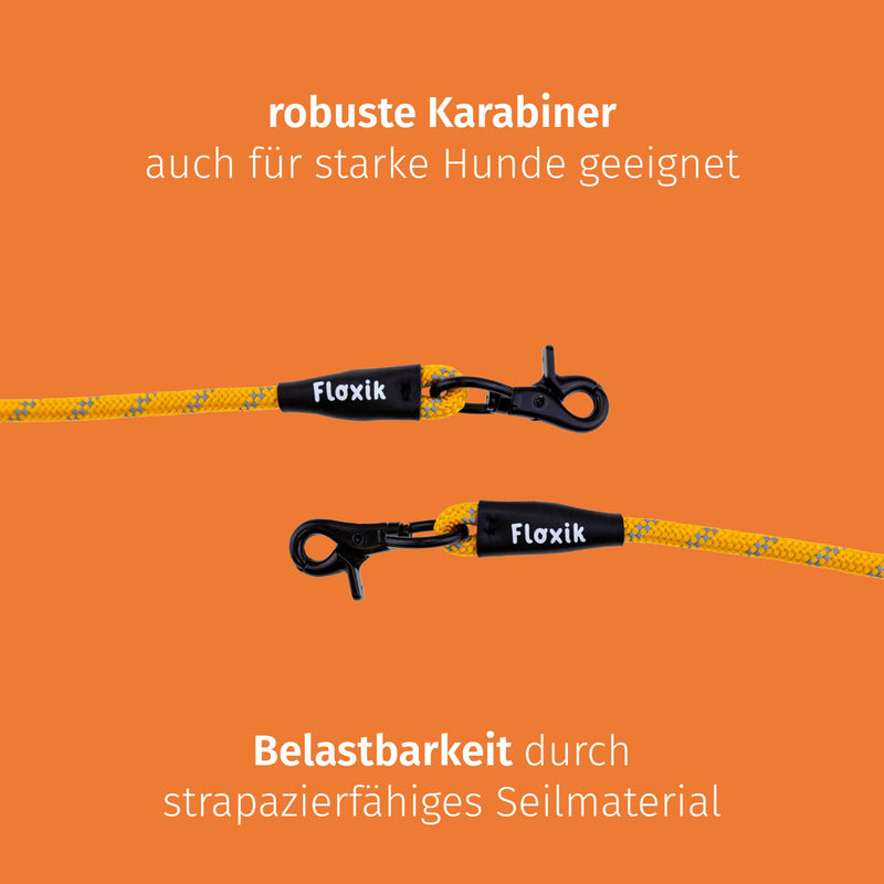 Floxik Premium Dog Lead | Dog leash 3m adjustable - rope leash for small and medium-sized dogs - robust and stylish in gray or orange 3m | ø 8mm - PawsPlanet Australia