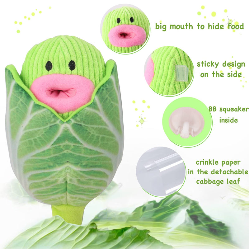 2 in 1 Squeaky Dog Chew Toys with Crinkle Paper, Foodie Veggie Cabbage Dog Plush Toys for Teeth Cleaning, Funny Interactive Dog Toys, Durable Hide and Seek Dog Puzzle Toys - PawsPlanet Australia