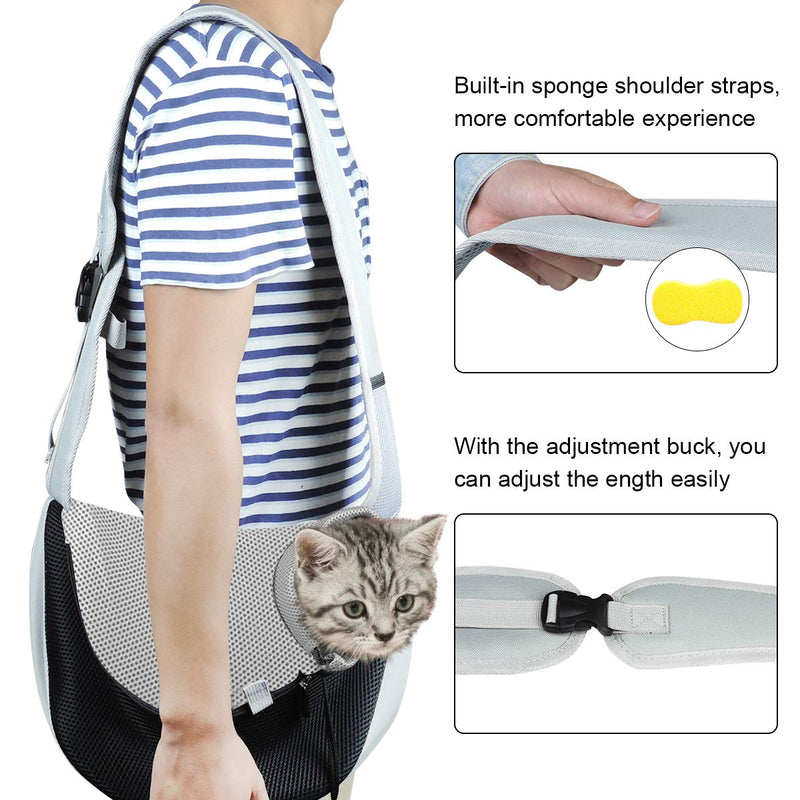 [Australia] - YouJia Pet Dog Sling Carrier, Breathable Mesh Travelling Pet Hands-Free Sling Bag Adjustable Padded Strap Front Pouch Single Shoulder Bag for Dogs Cats L(Up to 12 LB) 