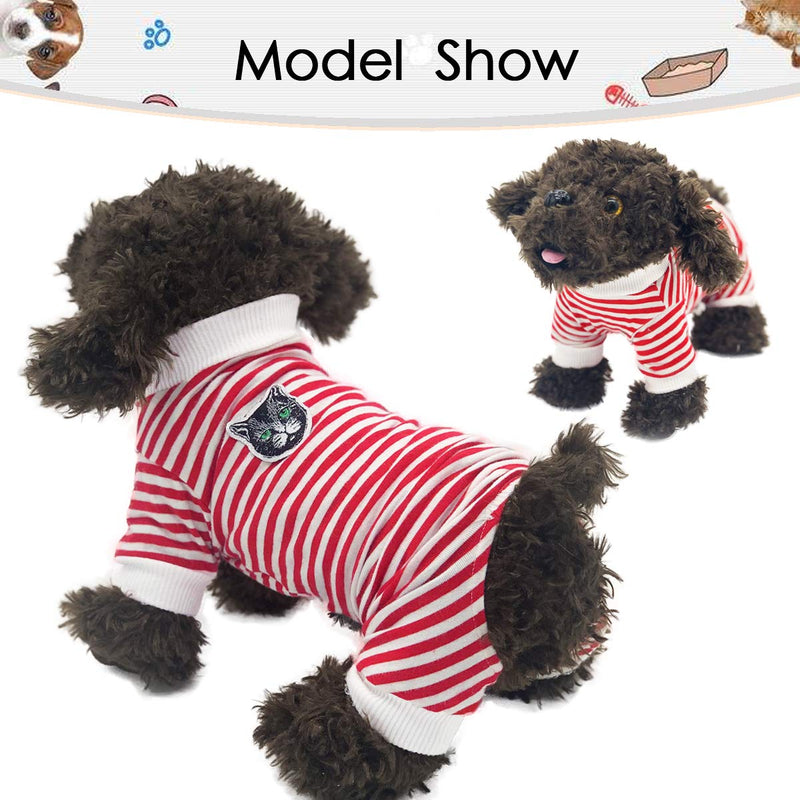 Dogs Pajamas Striped Shirt Pet Jumpsuit Bodysuit Soft Cotton Clothes Cats Lovely Clothing Puppy Red Jumpsuits Outfit Pants for Dogs Boy Girl Small Medium Onesies Apparel PJS (X-Small, Jumpsuit) X-Small - PawsPlanet Australia