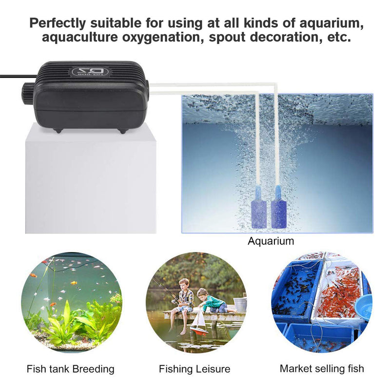 [Australia] - UPMCT Aquarium Air Pump with Dual Outlet Adjustable Air Valve, Ultra Silent Oxygen Air Pump with Accessories Air Stones Silicone Tube Check Valves, Suitable for 1-80 Gallon Tank 5 L/min 