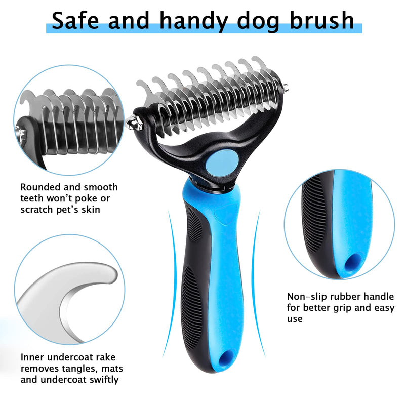 Nepfaivy dog brush, cat brush, long hair undercoat - undercoat brush, de-matting comb for dogs, cats, double-sided, fur brush for pet care against matting and undercoat, blue - PawsPlanet Australia