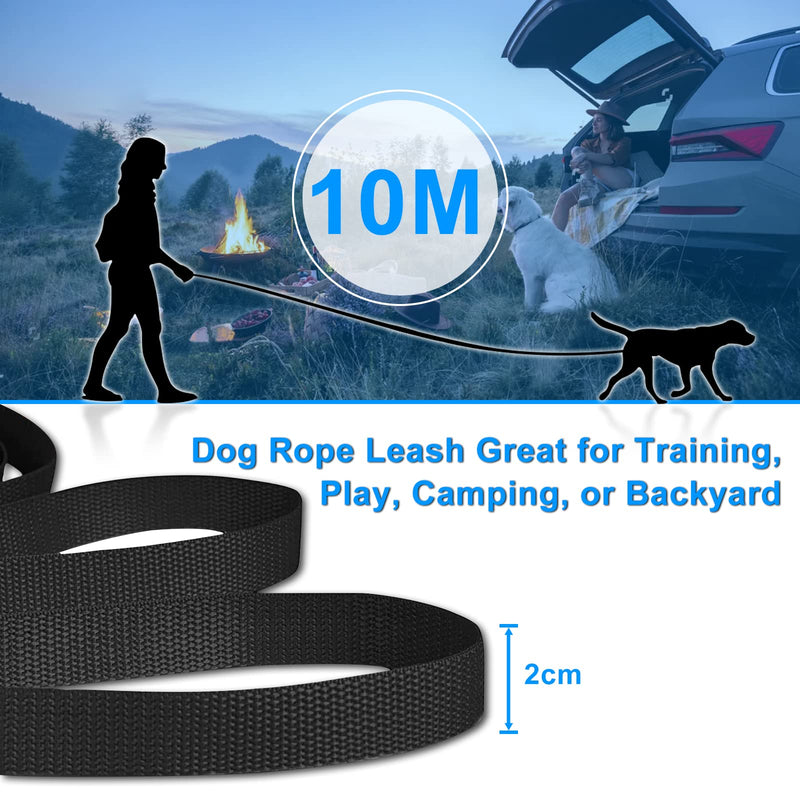 Pack of 2 drag lines 10 m for dogs, robust dog leash 10 m made of nylon, comfortable handle made of sponge, secure carabiner made of zinc alloy, ideal for training and outdoors, for small and large dogs black - PawsPlanet Australia