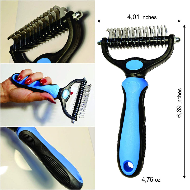 [Australia] - Pet H&C Grooming Tools for Cats and Dogs with Medium to Long Hair, Dual Sided 9X17 Teeth Rake, Comb and Brush Plus Zipper Bag kit, Gently and Safe Removes Loose Hair, Eliminates Tangles, Knots. 