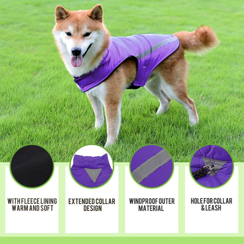 Dog Coat Winter Pet Jacket Vest Warm Dog Jacket Winter Clothe Reflective Jacket Safty Coat Warmer Cotton With Collar Hole for Small Medium Dogs Purple XXL - PawsPlanet Australia