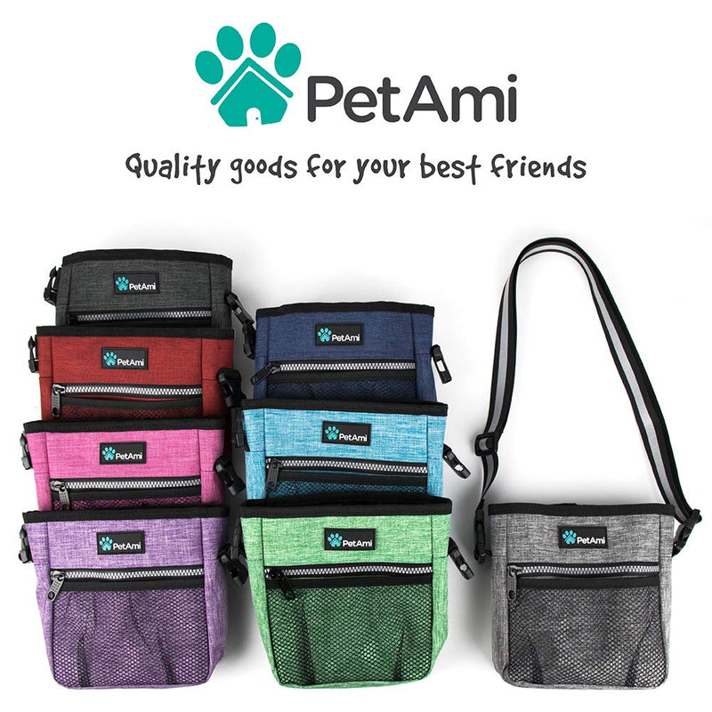 [Australia] - PetAmi Dog Treat Pouch | Dog Training Pouch Bag with Waist Shoulder Strap, Poop Bag Dispenser and Collapsible Bowl | Treat Training Bag for Treats, Kibbles, Pet Toys | 3 Ways to Wear One Size Heather Sea Blue 