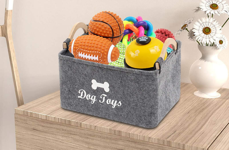 Felt pet toy box and dog toy box storage basket chest organizer - perfect for organizing pet toys, blankets, leashes and food - Dog Toy - Grey - L Large: 38x25x24cm Dog Grey L - PawsPlanet Australia