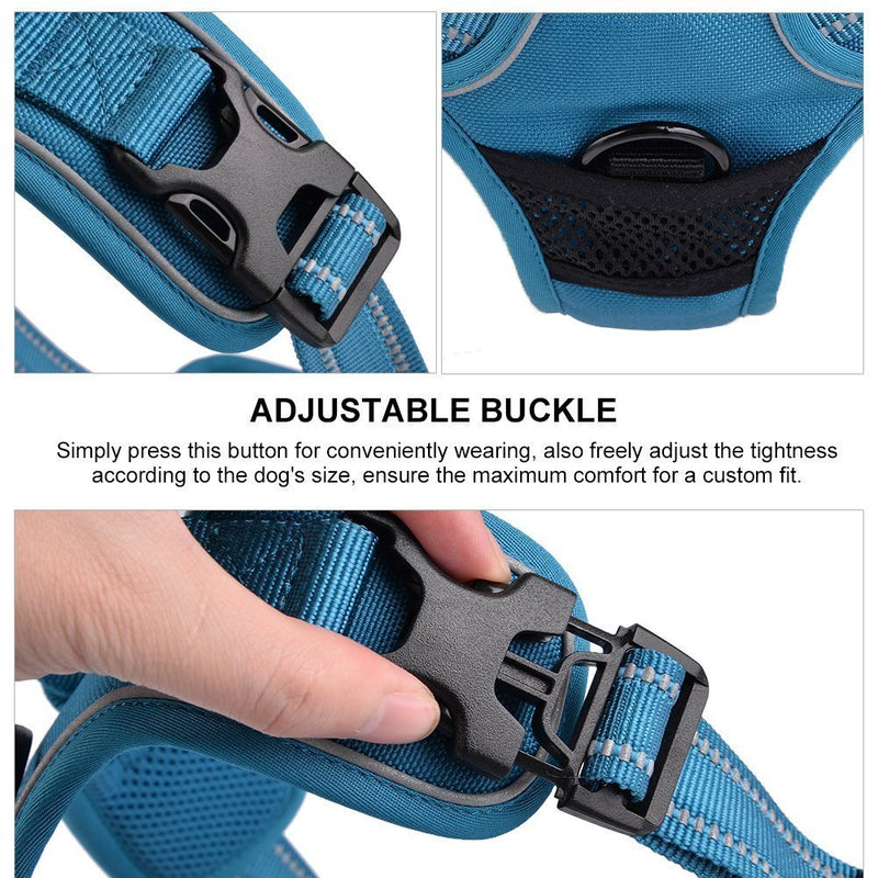 Kismaple Adjustable 3M Refletive Dog Harness, Soft Padded No Pull Outdoor Training/Walking Pet Vest with Handle, Chest Vest Harness for Small Medium Large Dogs (M (56-69cm), Blue) M (56-69cm) - PawsPlanet Australia