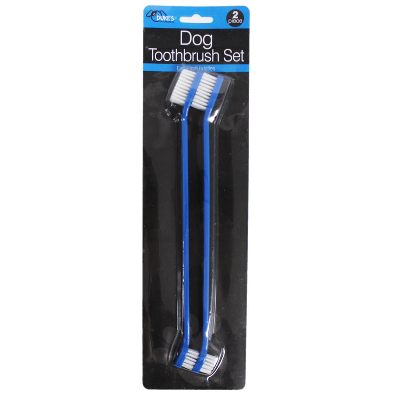 [Australia] - Duke's Pet Products Two-Piece Dog Toothbrush Set: Double Sided Canine Dental Hygiene Brushes with Long 8 1/2 Inch Handles and Super Soft Bristles 