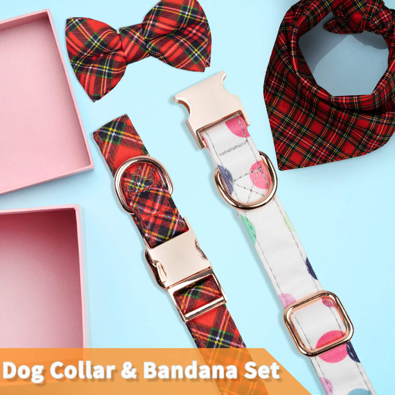 Dog Collar Bow Tie, Dog Collar Girl with Bow and Dog Bandana, Adjustable Bowtie Dog Collar with Soft Dog Bandana,Pet Gift Bow tie Collar for Small Medium Large Dogs and Cats S Black and Red - PawsPlanet Australia