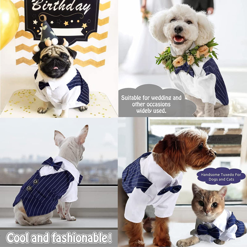 Dog Shirt Pet Tuxedo Clothes, Suit Bow Tie Costumes, Dogs Formal Apparel Outfit with Blue Tie, Puppy Prince Wedding Bow Tie Gentleman Jacket for Small Medium Dogs Cats, Party Cosplay - PawsPlanet Australia