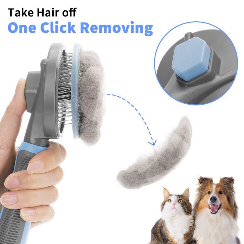 Cat brush dog brush, self-cleaning dog cat brush for long hair/short hair, cat comb with handle, brush for pet care for removing undercoat, loose fur and dirt - gray gray brush - PawsPlanet Australia