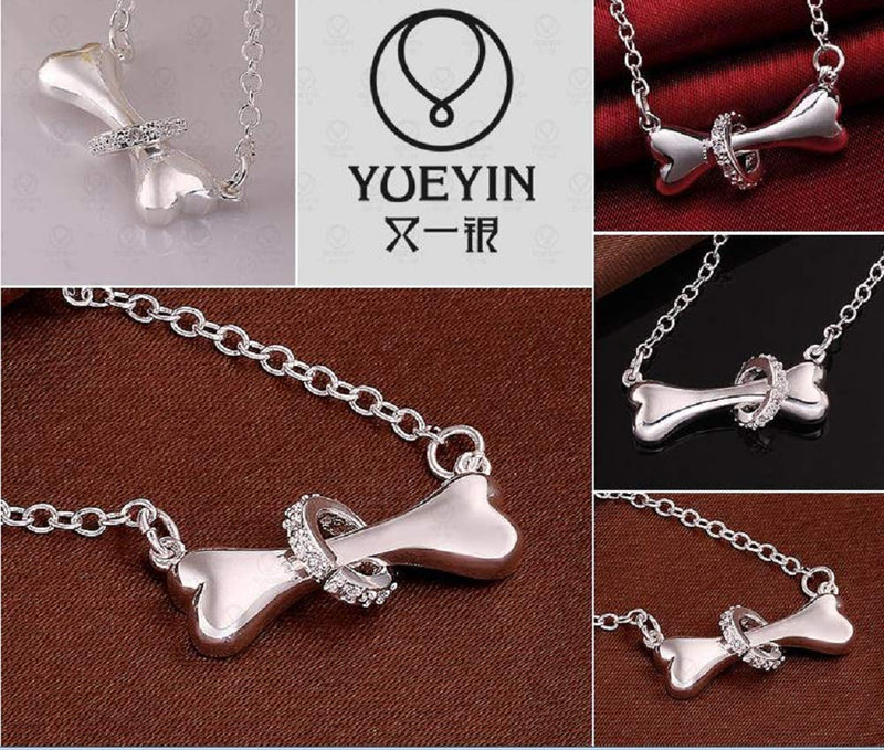 [Australia] - Weishu Dog Bone Pendant Necklace Charm Pet Necklace for Female Teen Paving Cubic Zirconia CZ 925 Sterling Silver 18 Inch 