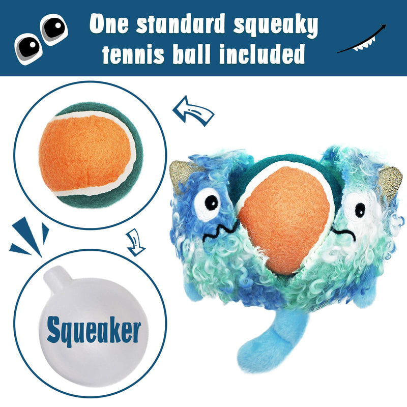bellerata 2 in 1 Plush Squeaky Dog Toys with 3" Tennis Ball Inside Cute Monster No Stuffing Interactive Fetch Tough Dog Ball Pet Chew Toys for Small Medium and Large Dogs Blue Monster (one) - PawsPlanet Australia