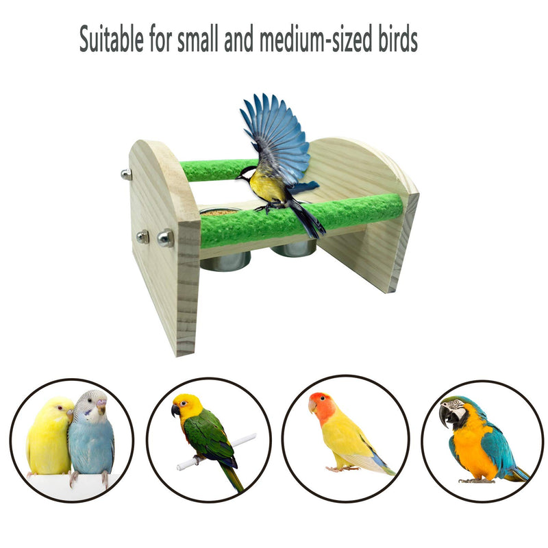 Tfwadmx Parrot Wood Stand Grinding Perch with Feeder Cups Sanded Playstand Training Toy Cage Accessories for Small Bird Cockatiels Conures Parakeets Finch - PawsPlanet Australia