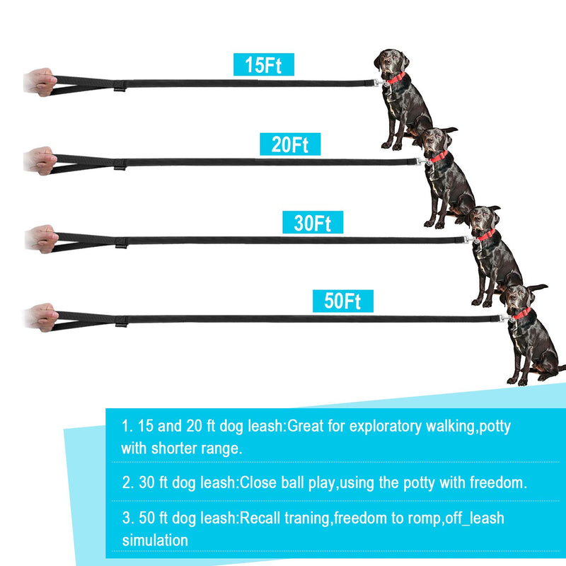 [Australia] - Petescort Dog/Puppy/Cat Obedience Recall Training Long Dog Leash-Training Leash for Yard 30 Feet 50 Feet 20 Feet 15 Feet-Long Line Leash (15 Feet Black) 