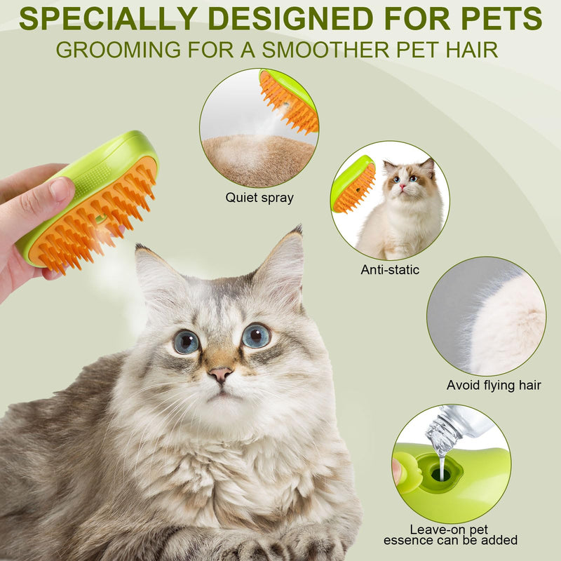 Steamy Cat Brush, 3 In1 Cat Steamy Brush, Self Cleaning Steam Cat Brush, Multifunctional Cat Steam Brush, Cat Steamer Brush for Massage, Cat Hair Brush for Removing Tangled and Loosse Hair (Green) - PawsPlanet Australia