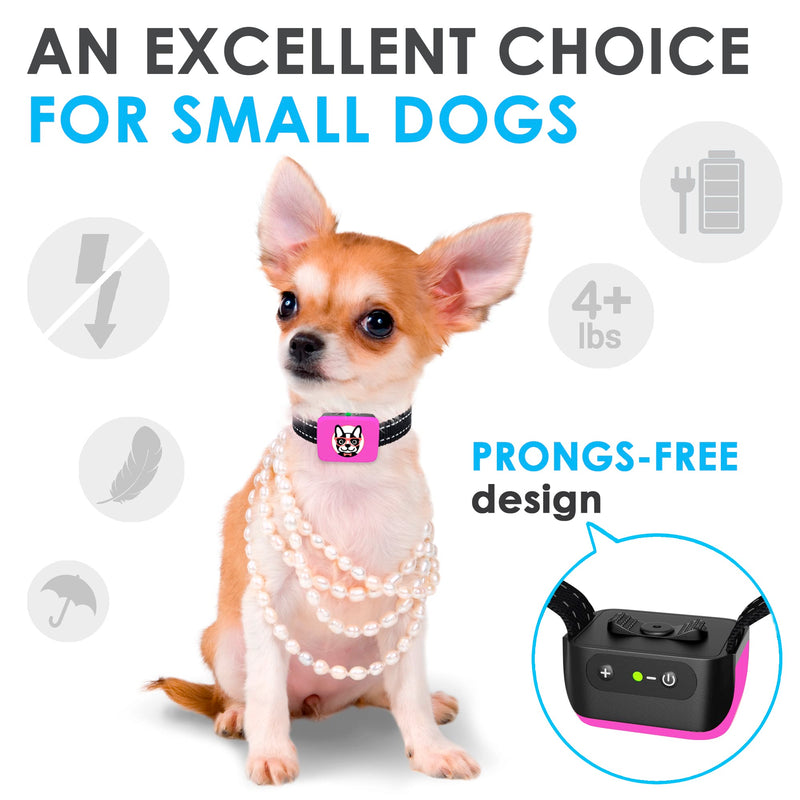 Small Dog Bark Collar Rechargeable – Smallest Bark Collar for Small Dogs 5-15lbs - Most Humane Stop Barking Collar - Dog Training No Shock Anti Bark Collar - Safe Pet Bark Control Device Pink - PawsPlanet Australia